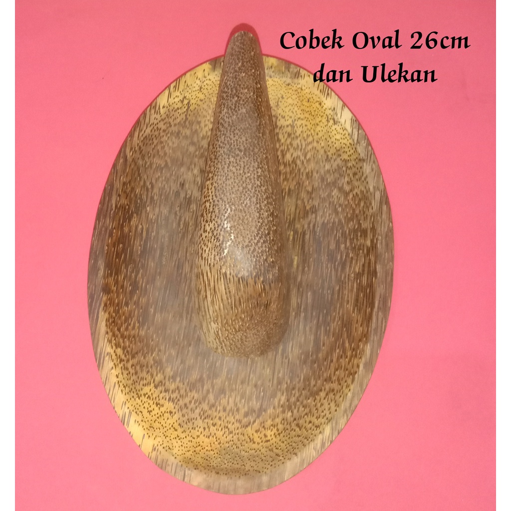 Murah Cobek Oval Jumbo kayu Aren 26 cm dan Ulekan