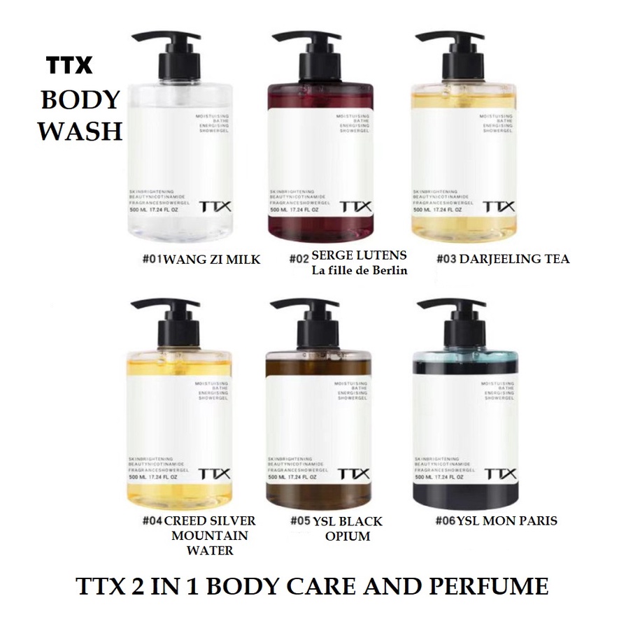 TTX Series Body Wash 2 In 1 Black Opium Creed Wang Zi Milk Serge Lutens Berlin Darjeeling Tea Mon Paris Silver Mountain Water English Pear Rouge Perfume Wangi Parfum GRACE AND GLOW &amp; HOTEL SABUN CAIR SHOWER MANDI