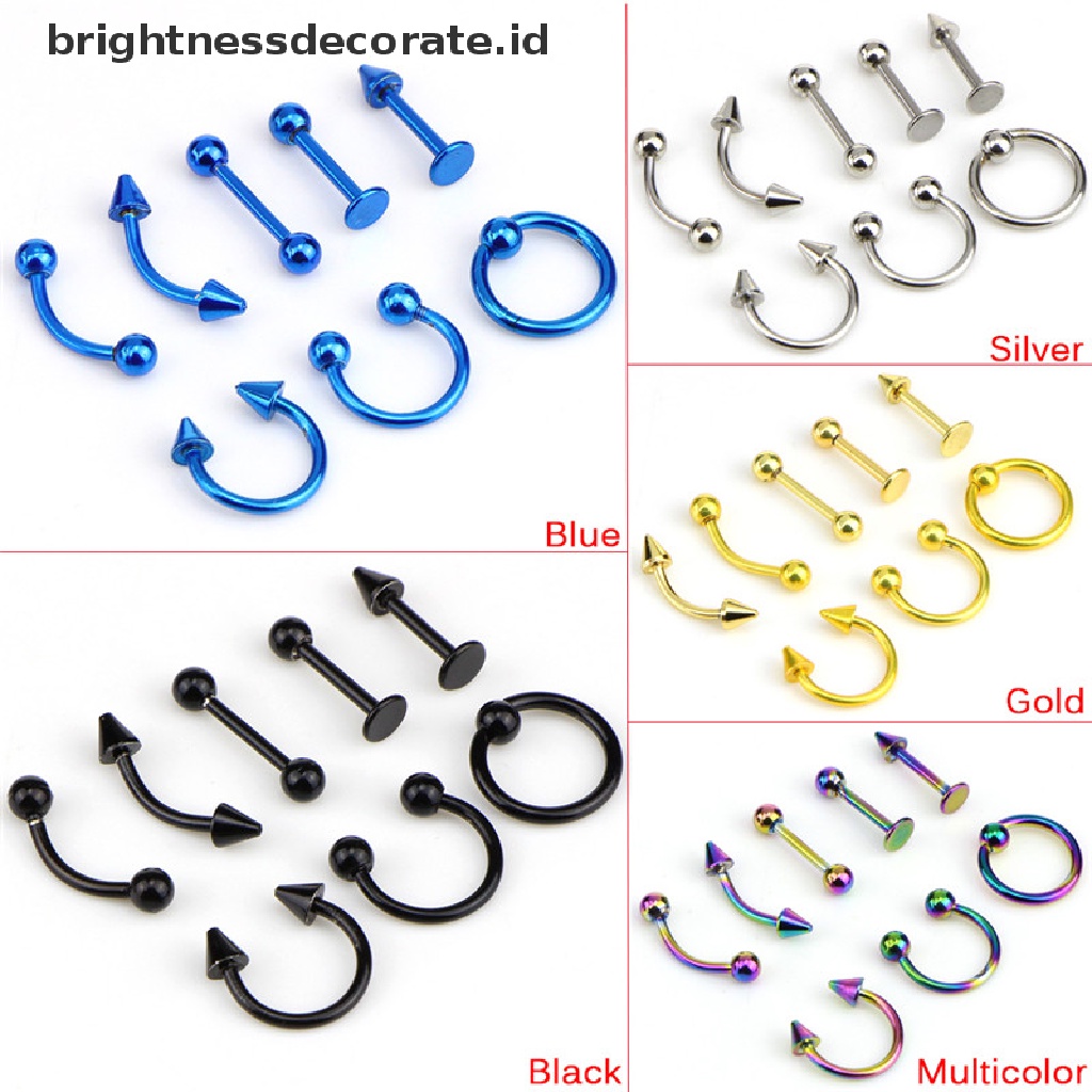 8pcs Cincin Tindik 16g Bahan Stainless Steel Untuk Hidung / Bibir / Telinga / Alis