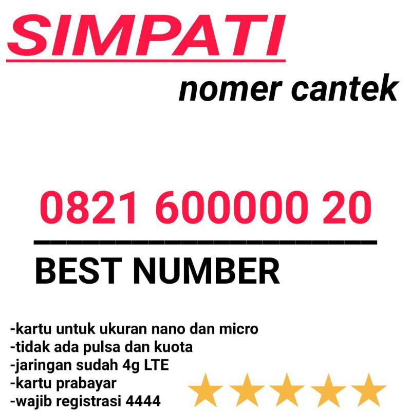 KARTU PERDANA NOMOR CANTIK SIMPATI 4G 600000 20