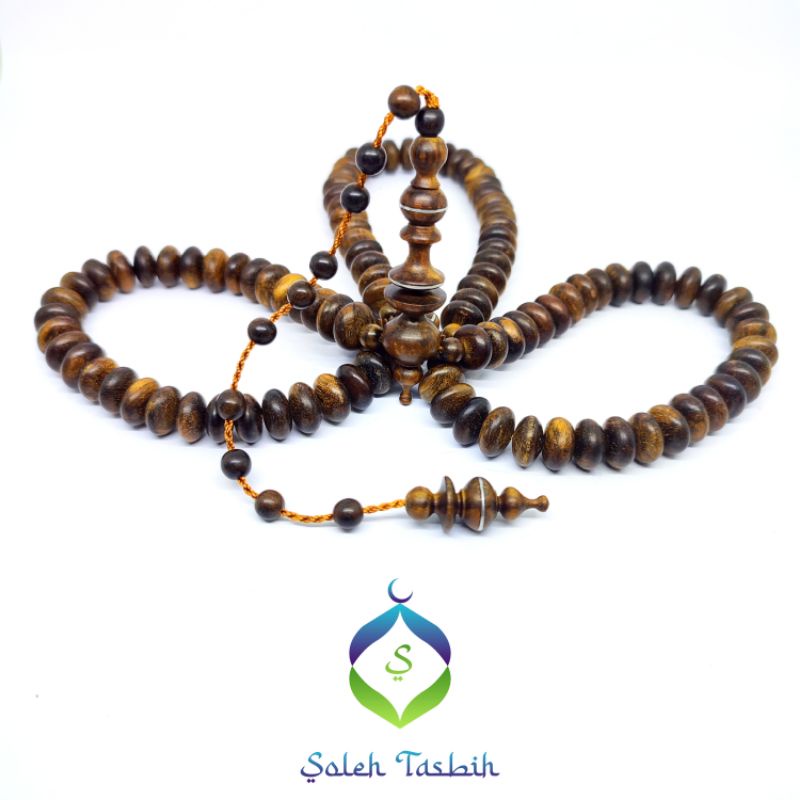 Tasbih Kayu Galih Kemuning Hitam Motif Pipih, Size 7mm x 12mm_Original