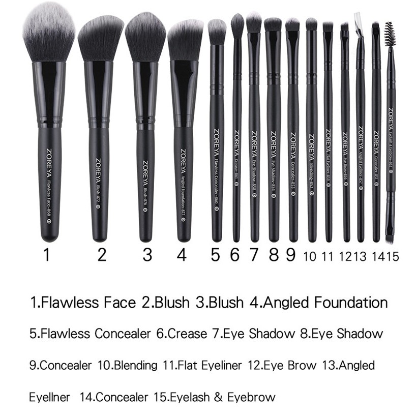 Premium Brush Make Up 15 Set dengan Pouch - ZZ15 - Black