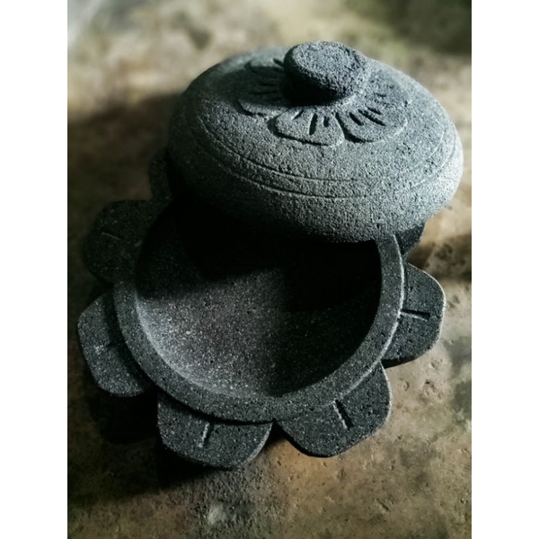 cobek bunga tutup batu asli free ulekan