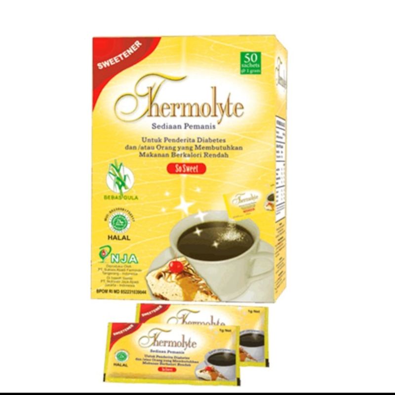 

Thermolyte Sweetener - Box isi 50 Sachet @ 1 Gram - Pemanis Pengganti Gula