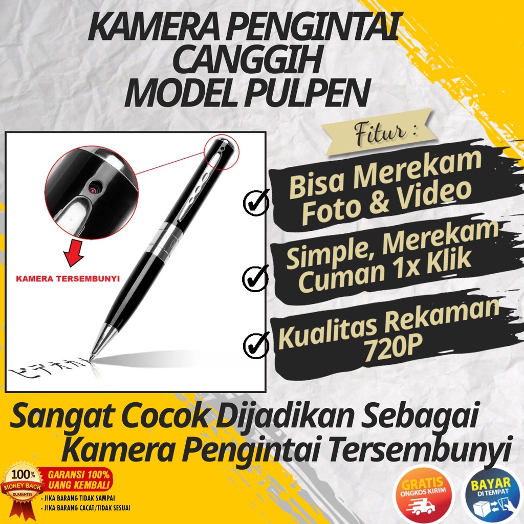 Kamera Pengintai Model Pulpen Pena Rumah Indoor dan Outdoor Mini Tersembunyi Kecil Murah Tanpa Kabel