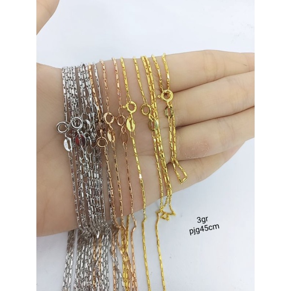 KALUNG PERAK ASLI 925 LAPIS EMAS/KALUNG BAMBU+LIONTIN SOLITAIRE/KALUNG ASLI SILVER/KALUNG FASHION WANITA