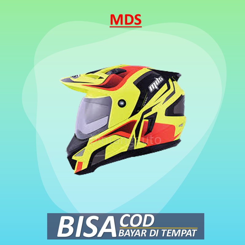 Helm MDS Super Pro Super Moto Yellow Fluo Red Fluo Black Helm Full Face MDS