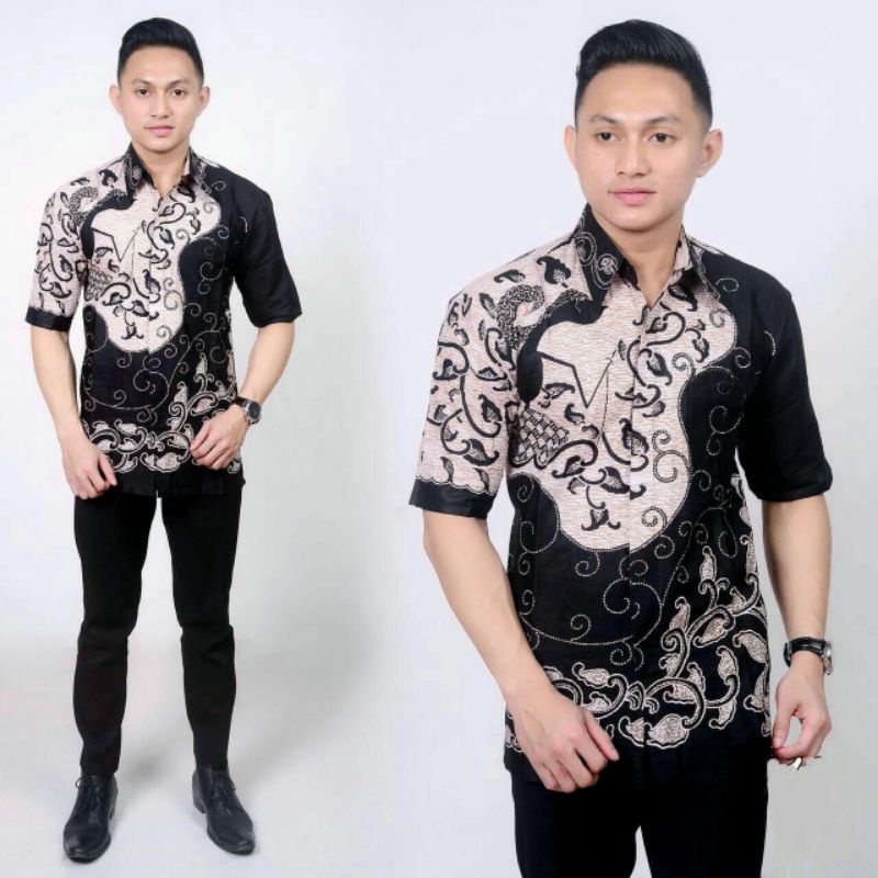 BATIK PRIA SIZE M L XL XXL  BSWART BatiK HRB026 Kenongo Hem Pendek Padi