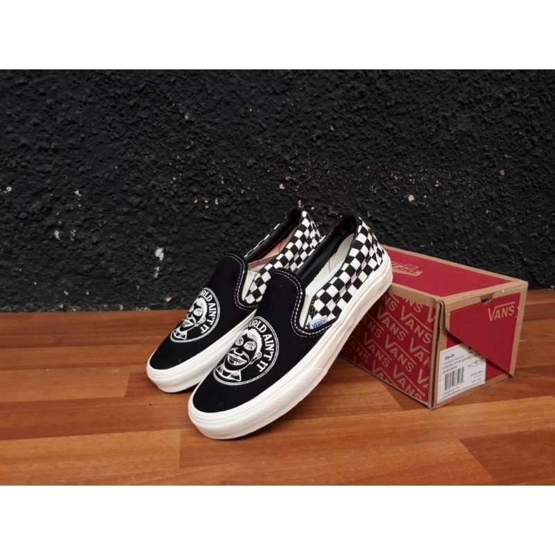 SEPATU VANS SLIP ON JVH BLACK WHITE PREMIUM BNIB WAFFLE DT MADE IN CHINA