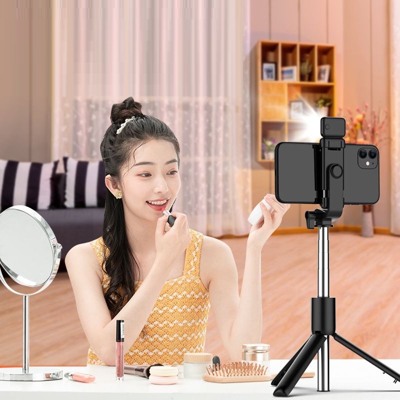 Tripod Tongsis Bluetooth Remot Selfie Stick LED Flash S10