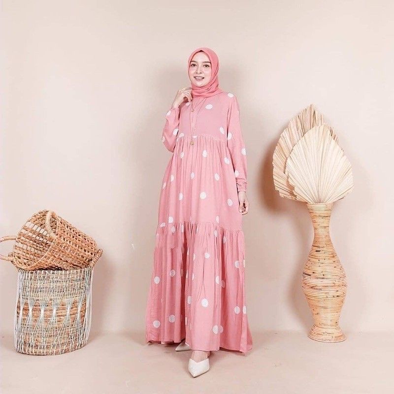 Gamis Polka Rayon Viscose Dress Busui