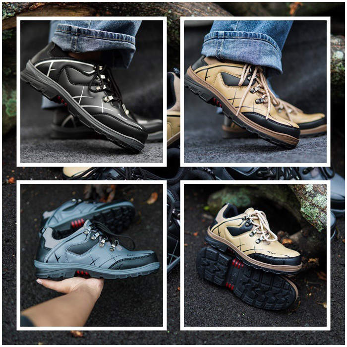 Sepatu boots pendek safety pria Black Force Titan proyek kerja lapangan  semi kulit Sintetis