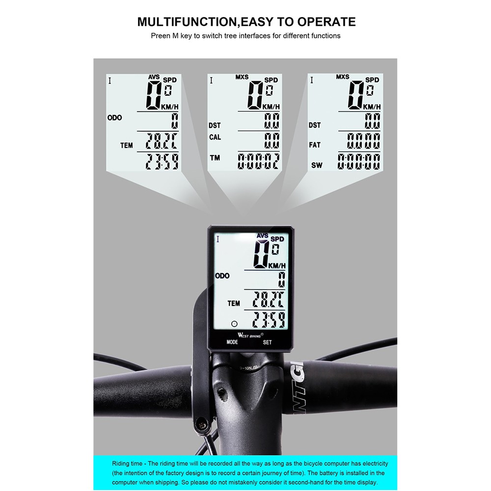 West Biking Speedometer Sepeda LCD 2.8 Inch Waterproof