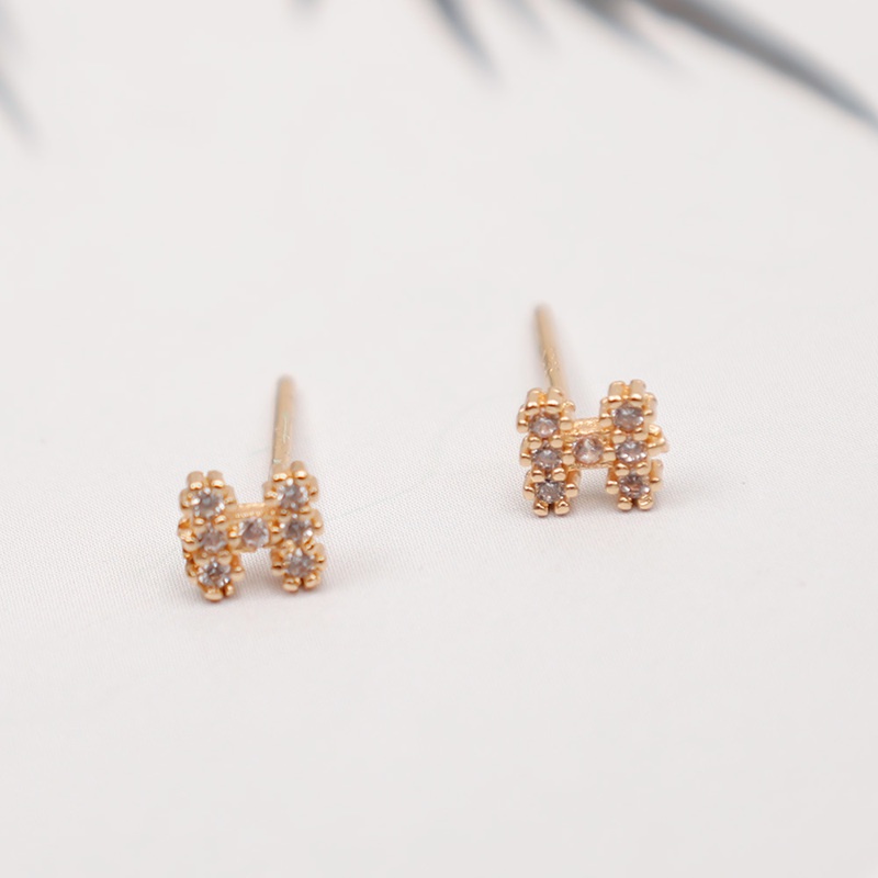 Anting Stud Zircon Berlian Imitasi Bentuk Huruf H Geometris Gaya Korea Untuk Wanita