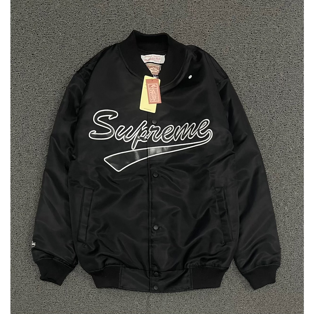 JAKET VARSITY PARASUT SUPREME HITAM//JAKET SUPREME DISTRO PREMIUM