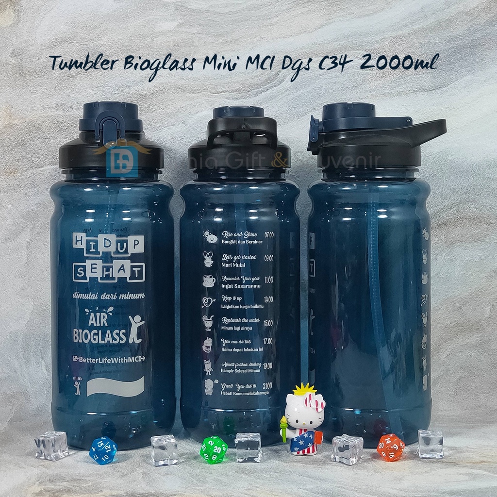 CUSTOM Nama ✓~ Tumbler Bioglass 2liter Gagang Dgs C34 ~ Tumbler Bioglass Mini MCI Jumbo ~ FOOD GRADE