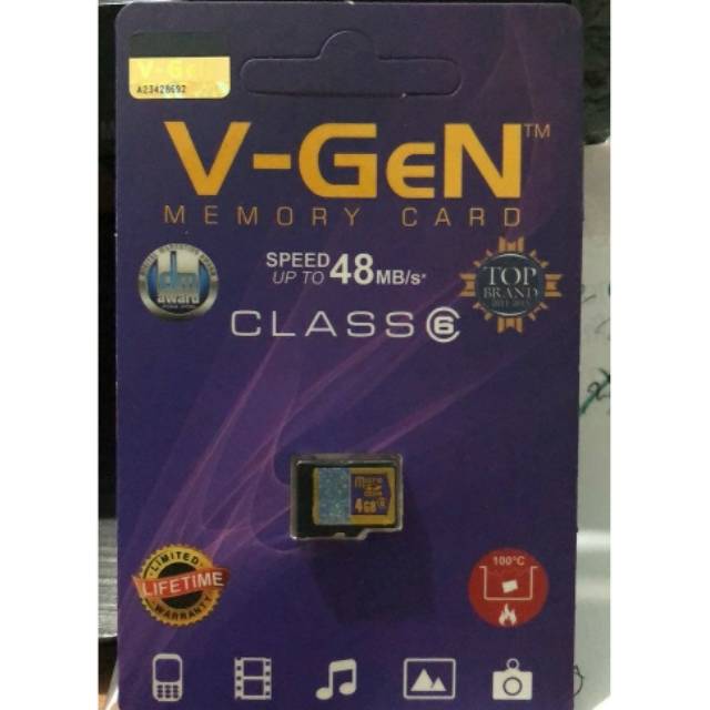 Memory card Micro Sd Vgen 4 Gb Class 6 / memori microsdhc mmc 4 Gb / memori 4 gb