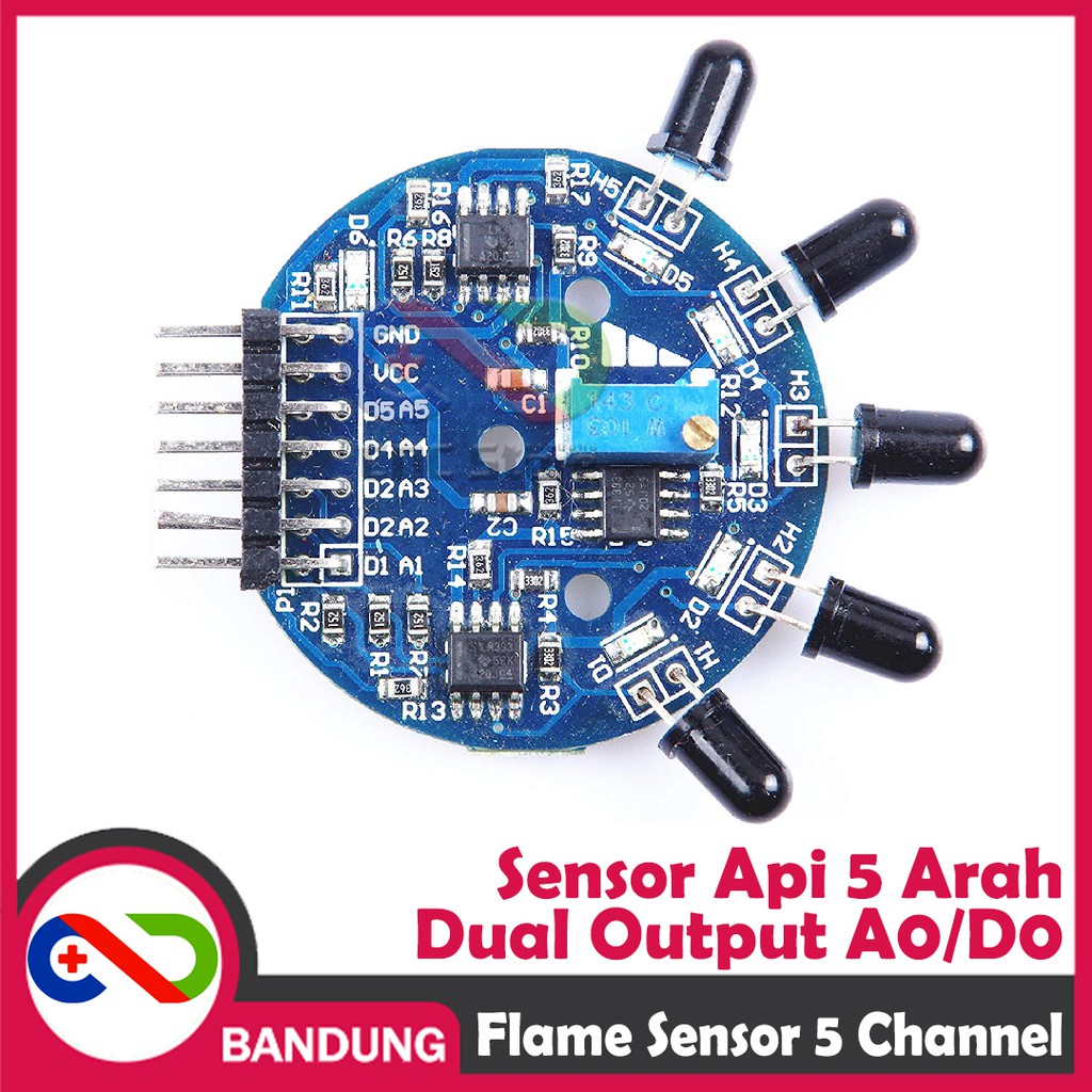 INFRARED IR FLAME SENSOR API 5 ARAH FIRE SENSOR MODULE 5 CHANNEL DUAL OUTPUT ANALOG DIGITAL