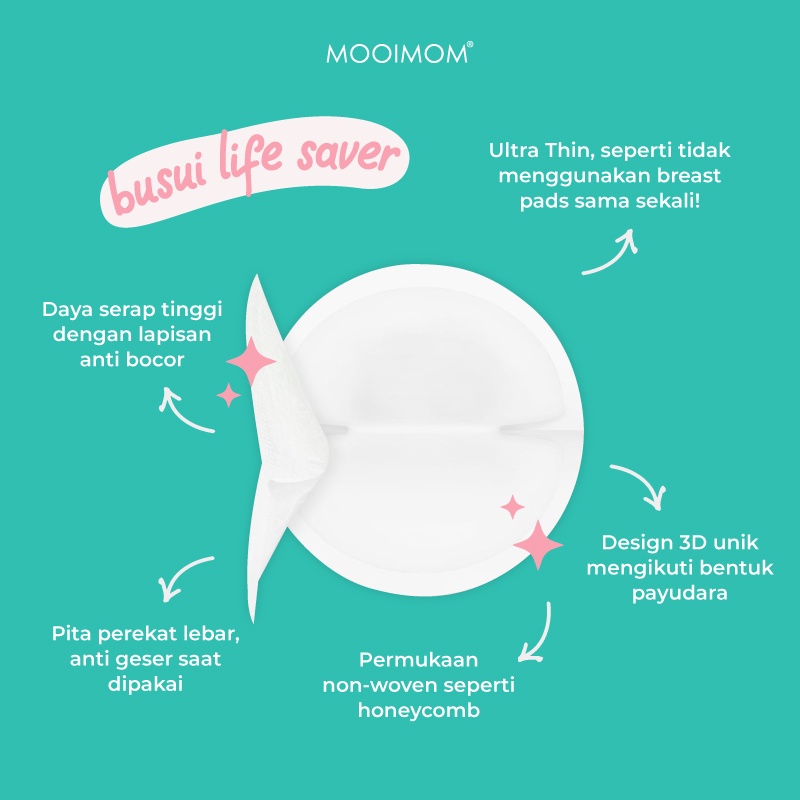 MOOIMOM Disposable Breast Pads 3D Ultra-Thin Penyerap ASI 30pcs