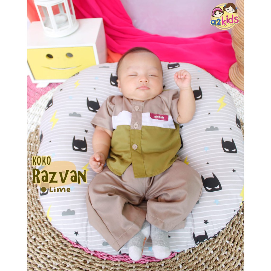 BAJU BAYI KOKO LIME - BAJU KOKO MUSLIM ANAK LAKI-LAKI SET RAZVAN BABY - A2 KIDS