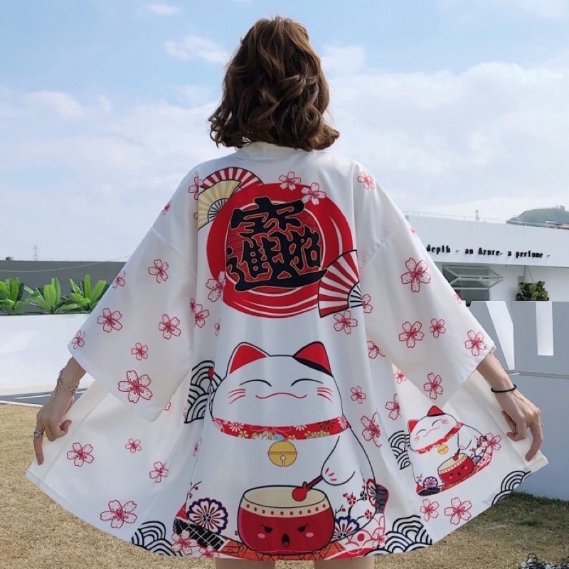 KIMONO CARDINGAN IMPORT WANITA JEPANG KOREA ORIGINAL KUCING CAT LUCU