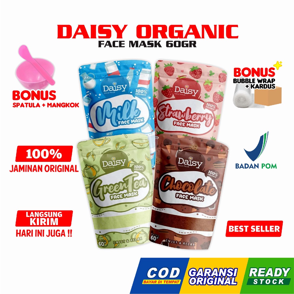 Daisy Organic Mask 60gr BPOM Full Size All Varian Facemask Halal Masker Organik Paket Lengkap