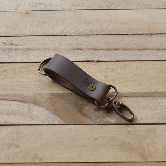 Gantungan kunci kulit asli leather keychain hook bronze - PHKC027