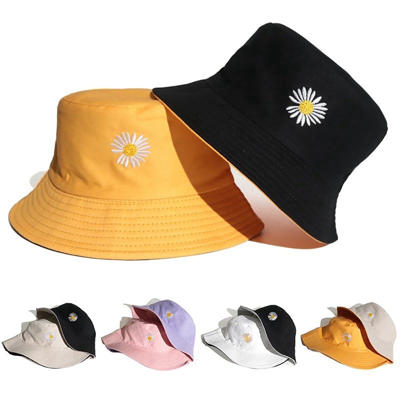 Bucket Hat Motif Bunga Daisy / Bucket Hat Bordir Daisy Korean Style Kualitas Premium Harga Termurah !!