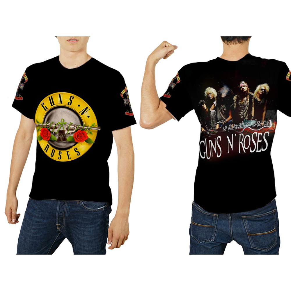 Kaos Pria Lengan Pendek GUNS N ROSES BLACK 3D Full Print Sublimation