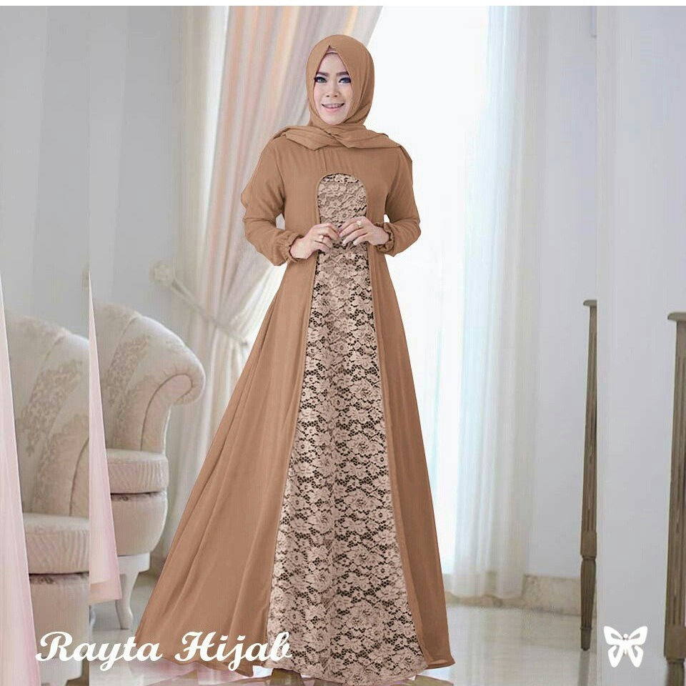 HOPYLOVY - Gamis Wanita Jersey Brukat RAYTA HIJAB + Free Pashmina