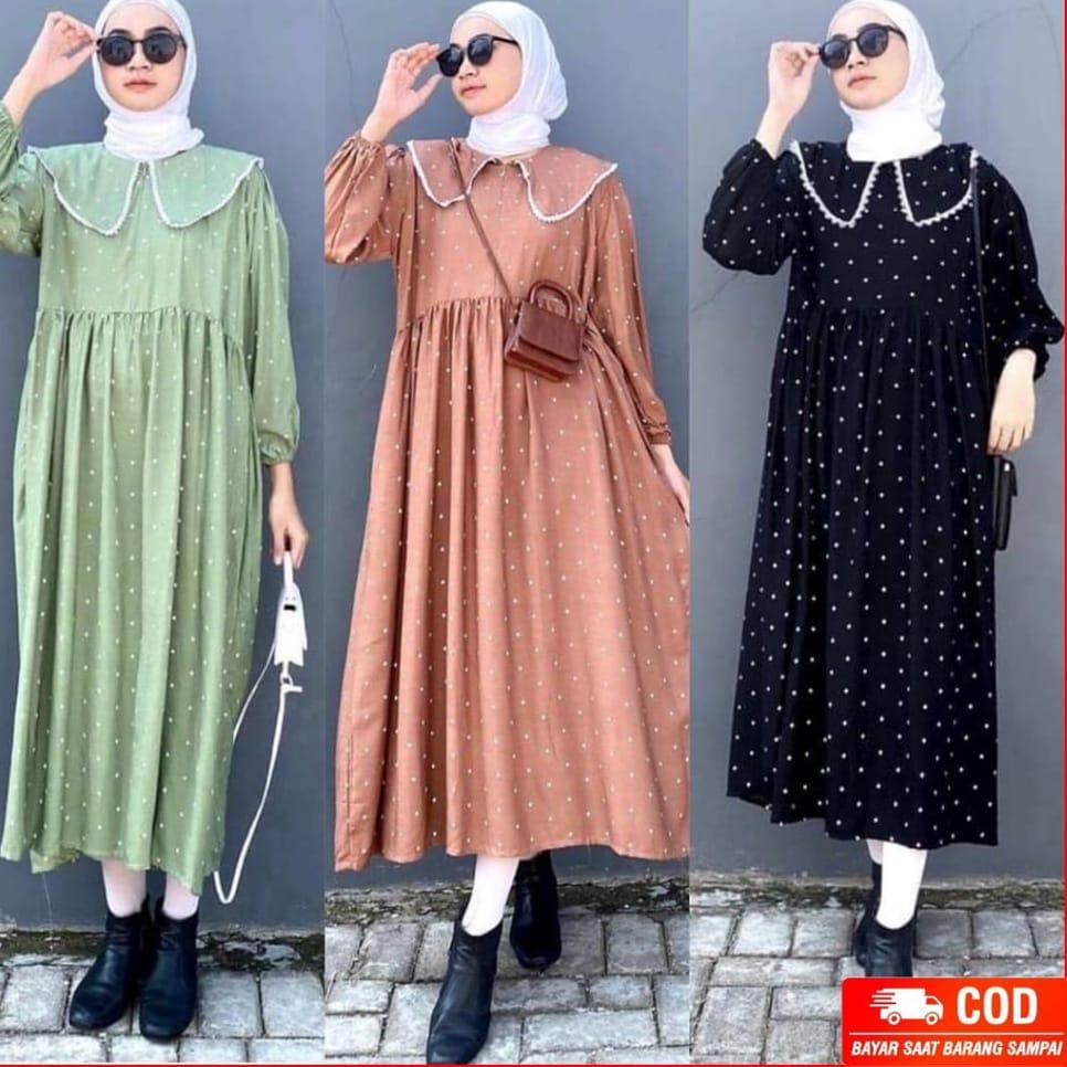 SLV.395965 ‑ Midi Dress Motif Polkadot//Gamis Midi Polkadot