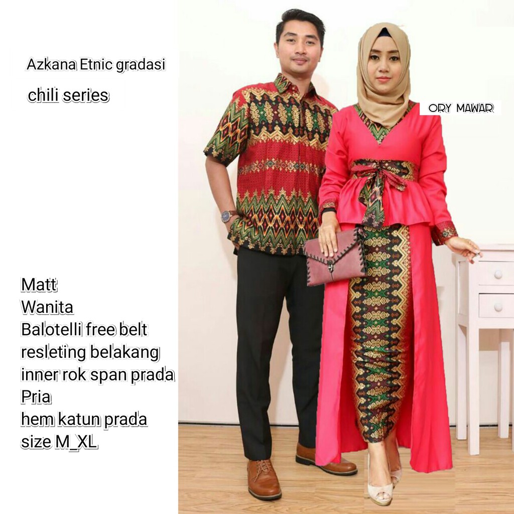 Sarimbit Batik Anggun Couple Askana Azkana Etnic #5 - Warna Merah, Tosca,Maroon,Biru,Kuning - M L XL