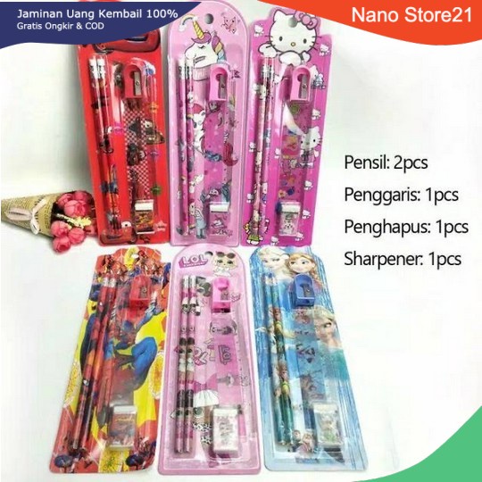 

[60gr] Alat Tulis Set Mini Stationary Set Sekolah 5 in 1 Pensil Set Karakter 5in1 Kartun Karakter