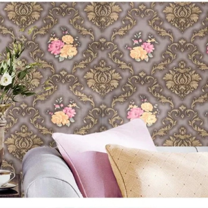 

wallaper sticker motif batik coklat gold 6053-2