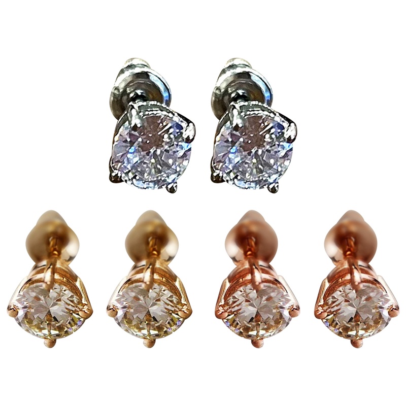 Anting Stud Cubic Zirconia 3 Warna Bahan Metal Gaya Minimalis Untuk Wanita