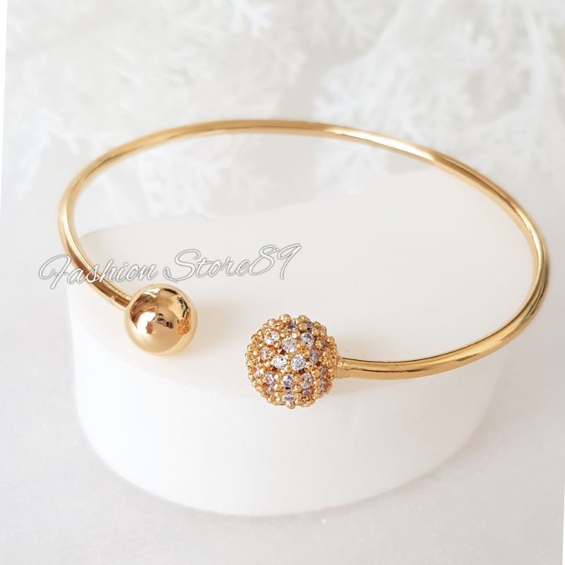 Gelang Bangle Bola Kristal Elastis mudah diatur perhiasan lapis emas 18k Yaxiya Xuping flexible