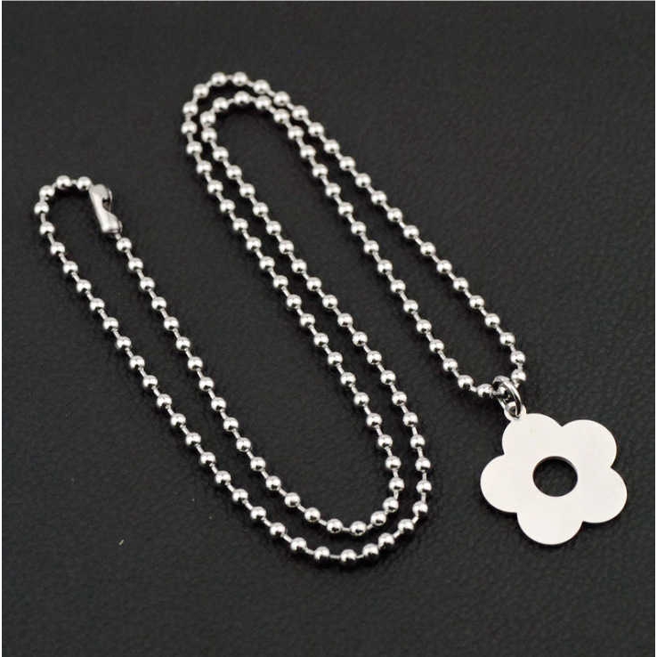 19052Stainless steel flower necklace，Ball Beaded Hip Hop Necklace