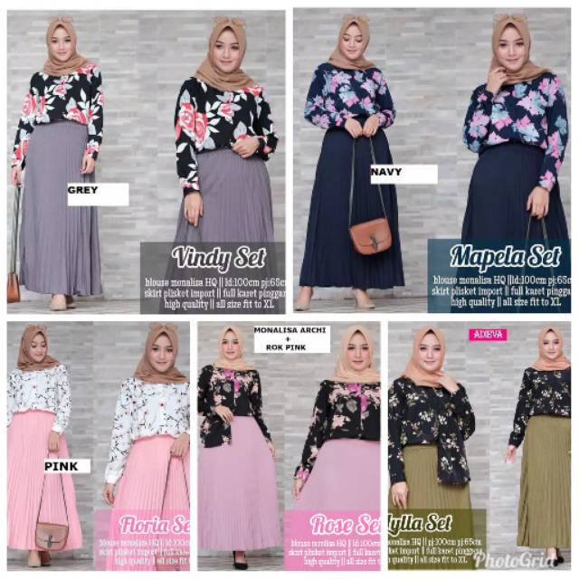 TERLARIS Setelan kemeja monalisa rok plisket gamis monalisa rok panjang