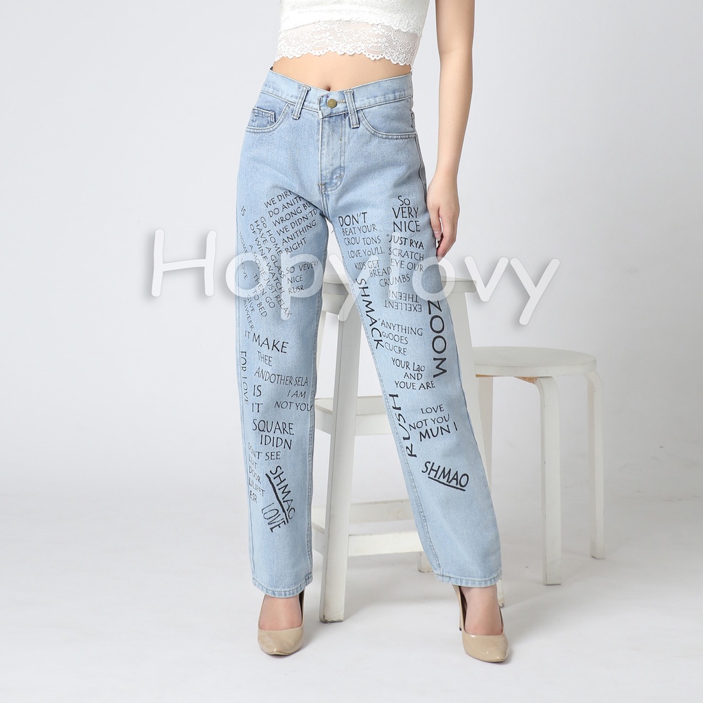 HOPYLOVY - Celana Panjang Jeans Wanita Highwaist Jeans Boyfriend Loose Advika