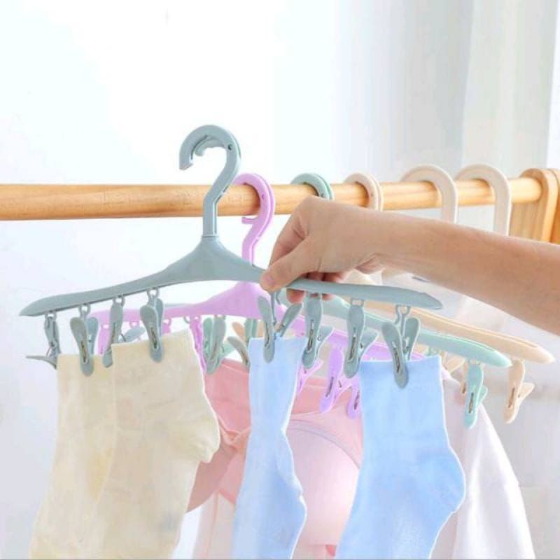 Hanger Jemuran Pakaian Kaos Kaki 10 in 1 Gantungan Baju Jepit Jepitan