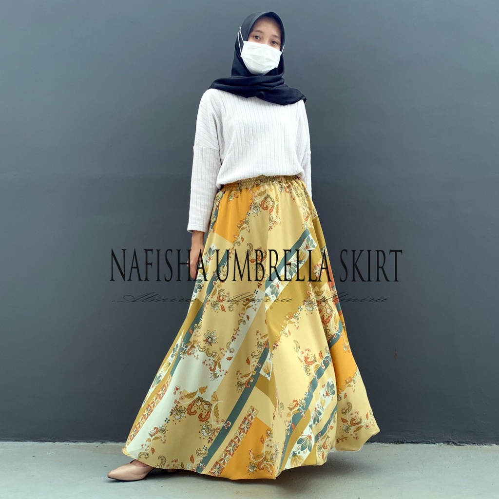 Rok Panjang Wanita Payung Muslimah Nafisha Umbrella Skirt Rok Flare Katun Griyaraditya Almira