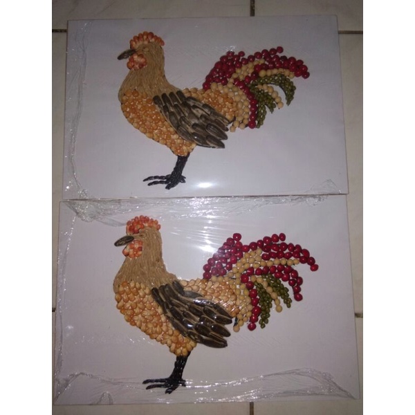 kolase biji bijian gambar ayam prakarya