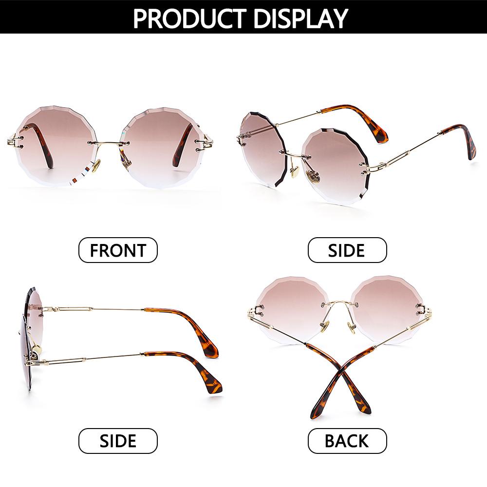 Nanas Kacamata Hitam Tanpa Bingkai Bentuk Bulat Frameless Shades Diamond Cutting Lens