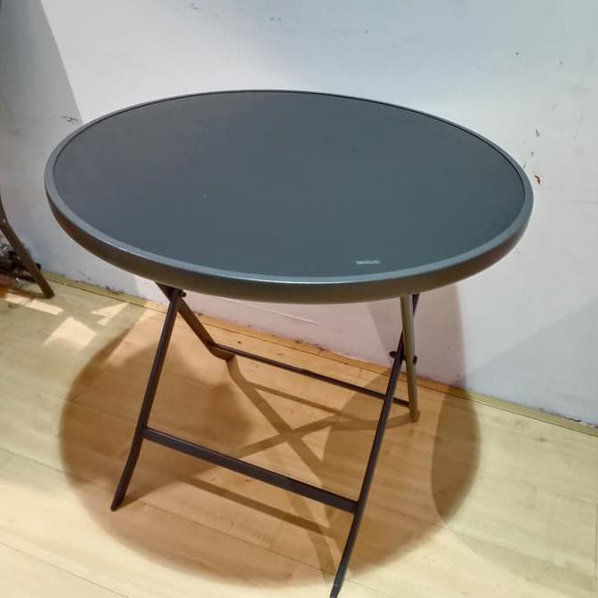 Best Produk] Round Table Glass Top 80Cm | Folding Table | Meja Makan