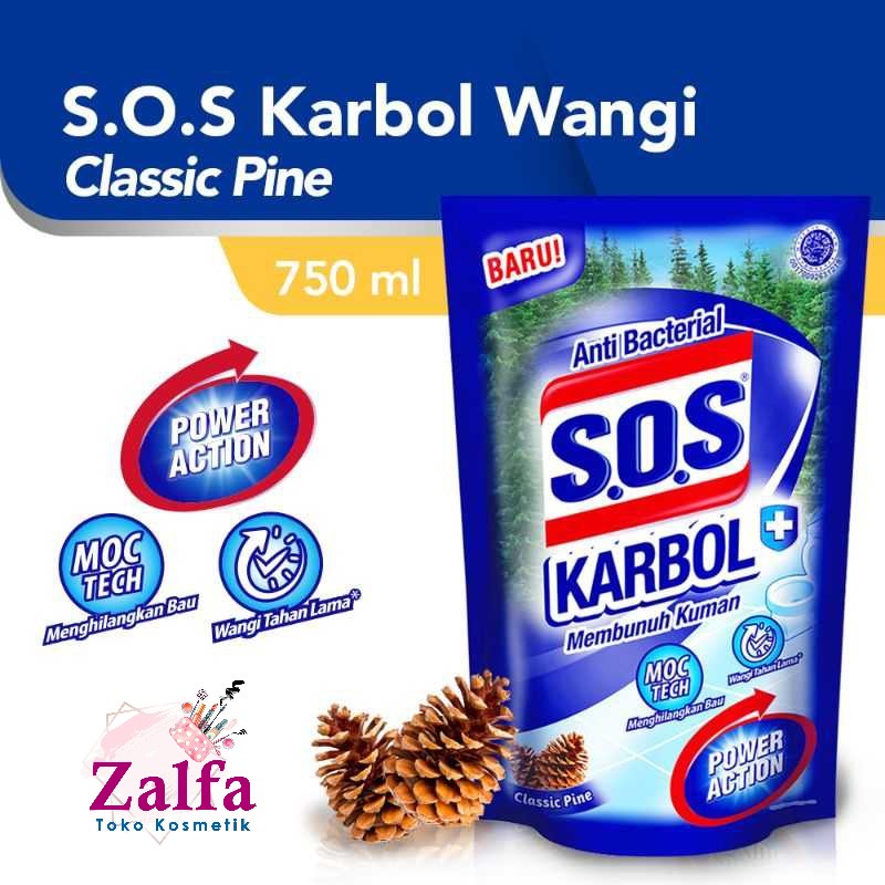 SOS Cairan Pembersih Karbol Classic Pine Refill 750ml