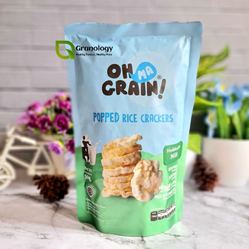 Oh Ma Grain Popped Rice Crackers Snack 50 gram - Hokkaido Milk