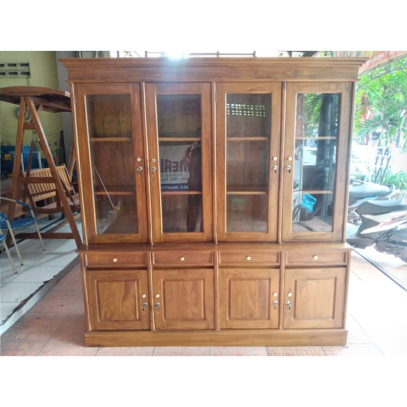 LEMARI JATI/LEMARI BUKU/BUFFET BUKU/LEMARI SERBAGUNA/LEMARI KAYU/LEMARI JATI PINTU 4/081328841694/ T