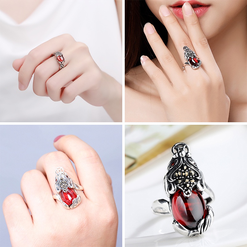 Cincin Keberuntungan Bahan Tembaga Lapis silver Gaya Retro Untuk Hadiah