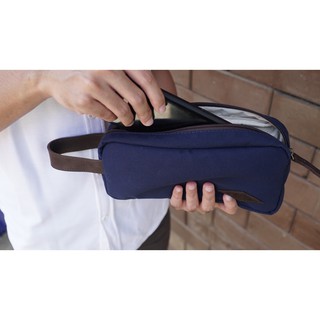  PREMIUM Tas Tangan Handbag Eastmovin Rakia Pouch Cowok Biru Navy Bahan Kanvas TEBAL Kulit 