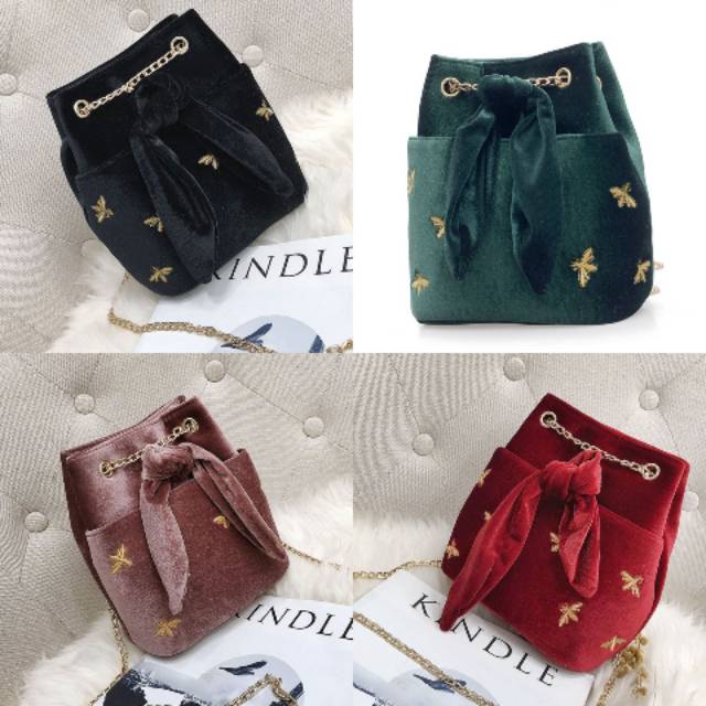 544-13 tas buket tas selempang serut mini velvet import sued bludru tas batam murah 1kg muat 5